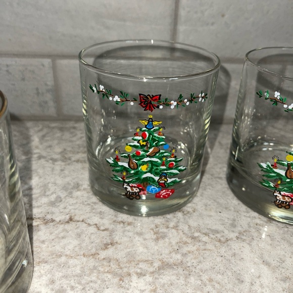 Vintage Set Of 4 Eggnog Low Ball Glasses Christmas Tree Angel Holiday Tradition - Picture 2 of 8